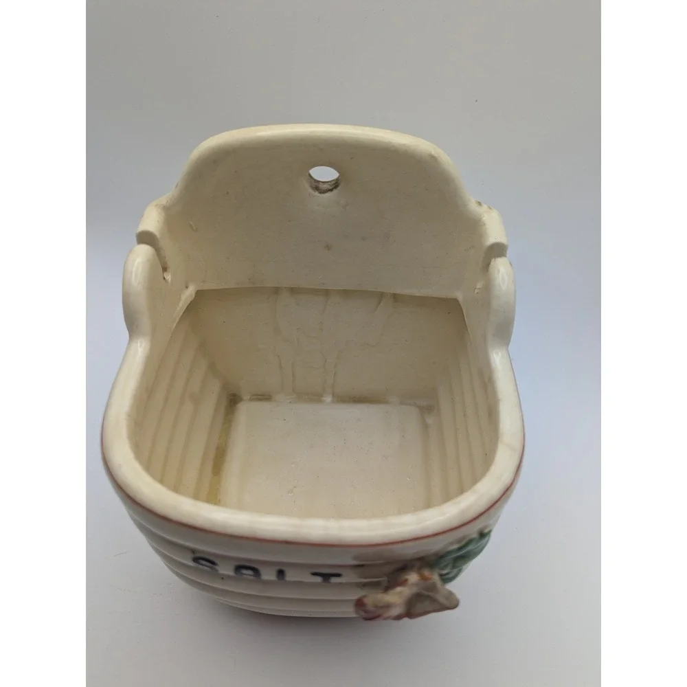 Vintage Japan Salt Cellar Box with Lid Beehive Flowers Ceramic Wall Hanging‎